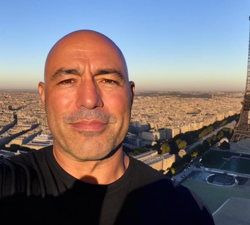 05814-_lora_Joe Rogan - Trigger w Joerogan Person_1_joerogan person taking a selfie on top of the eiffel tower around sunset. Golden h.png